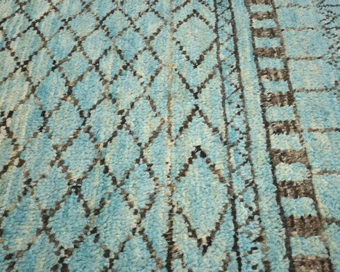 10 Feet Moroccan Blue Hand Woven Wool Runner Rug